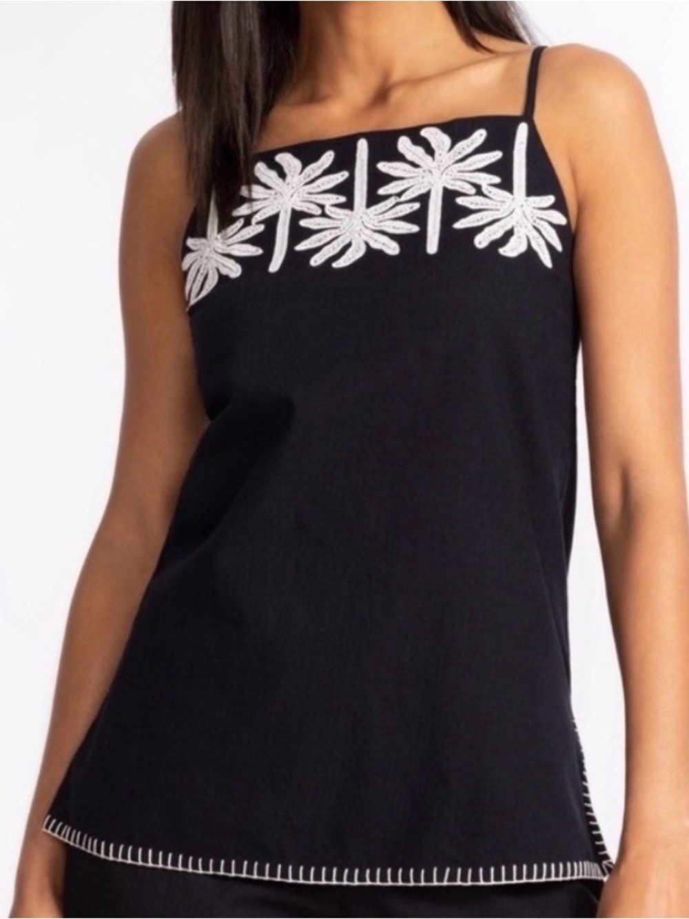 JOHNNY WAS Hannah cotton linen embroidered spaghetti strap top